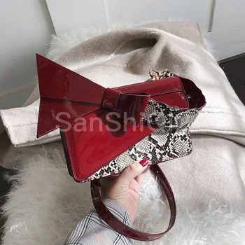 

Handbag Luxury 2019 Fashion New Bow Tote bag Quality Patent Leather Women's Designer Handbag Serpentine Shoulder Messenger bags