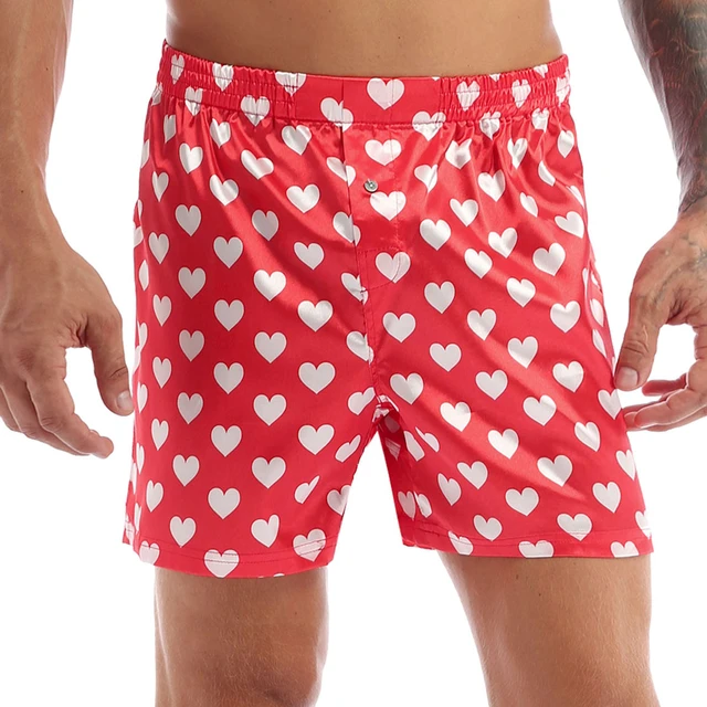 Sexy Love Heart Print Soft Boxers Underpants Man's Underwear Gay Casual  Shorts Beach Wear Lightweight Loose