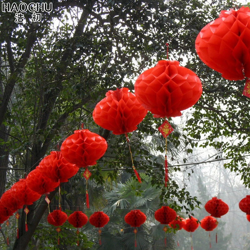 20 шт./лот китайский символ благословение красные ячеистые фонари водонепроницаемый Oilpaper Висячие кисточкой год рождественские украшения