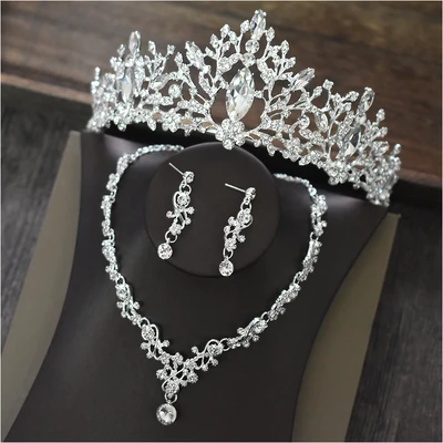 Свадебная жемчужная корона тиара цветок из страз-кристаллов ожерелье и серьги Ювелирные наборы для невесты