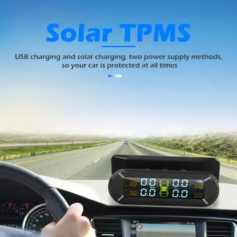 Прочный автомобиль TPMS Солнечная зарядка через usb система контроля давления в шинах Система контроля давления в шинах с 4 датчиками