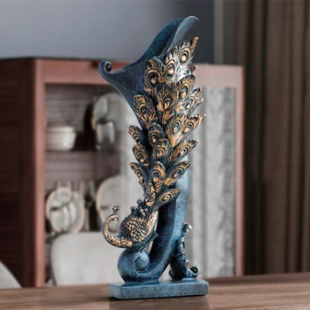 

Resin Peacock Vase Decor Home Decoration Accessories Living Room Porch Wine Cabinet Decorative Craft Flower Bottle Statue Gifts
