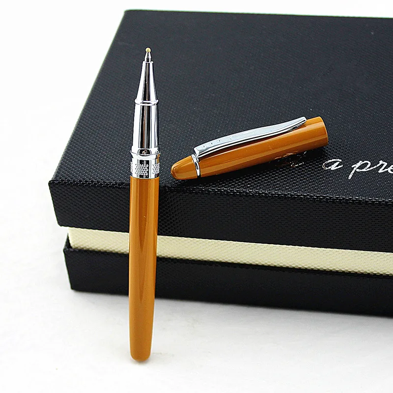 Новый милый канцелярские Ручка-роллер черные чернила 0,5 мм вместимость серебряный зажим шариковых ручек с коробкой 3 цвета на выбор