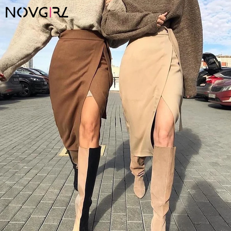 Novgirl осень зима вельветовые сексуальные длинные юбки для женщин 2019 Мода Высокая