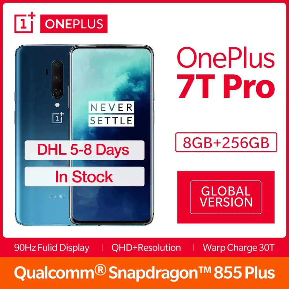 Глобальная версия смартфона OnePlus 7T Pro UK/EU 8 Гб 256 ГБ Snapdragon 855 Plus 6,6" Fulid AMOLED 90 Гц дисплей 4085 мАч NFC UFS 3,0