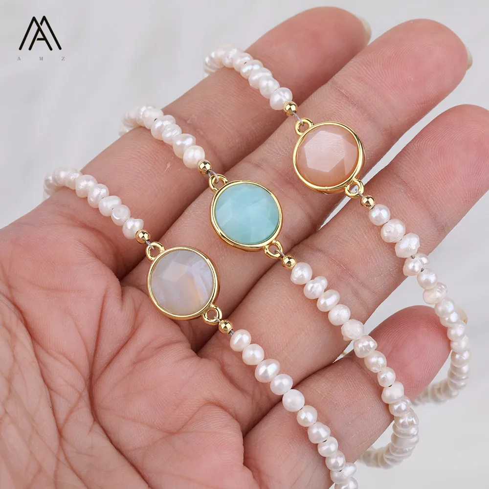 

Fashion Jewelry Baroque Pearl Beads Bracelet,Amethysts Amazonites Slab Beads Links Pearl Charm Bracelet Women Jewelry N0038AMAE