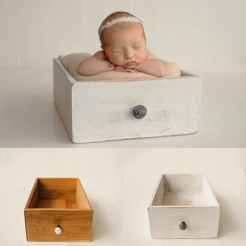 Newborn Photography Props Full-moon Baby Posing Container Infant Photo Shoot Accessories Do Old Retro Wood Drawer Baby Photo