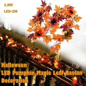 

LED Halloween Autumn Pumpkin Maple Leaves Rattan Rattan Festival Decor 1.8M