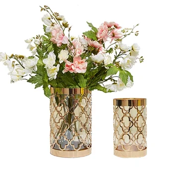 

Nordic Metal Light Luxury Electroplating Dining Table Vase Decoration Home Creative Hollow Simulation TV Cabinet Decoration