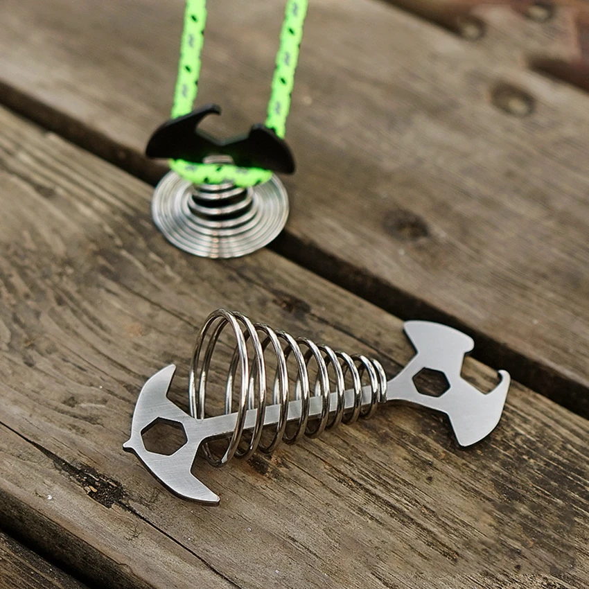 

Outdoor Camping Stainless Steel Fishbone Anchor Multifunctional Deck Stakes Pegs Spring Floor Fixed Nail Tent Wind Rope Peg