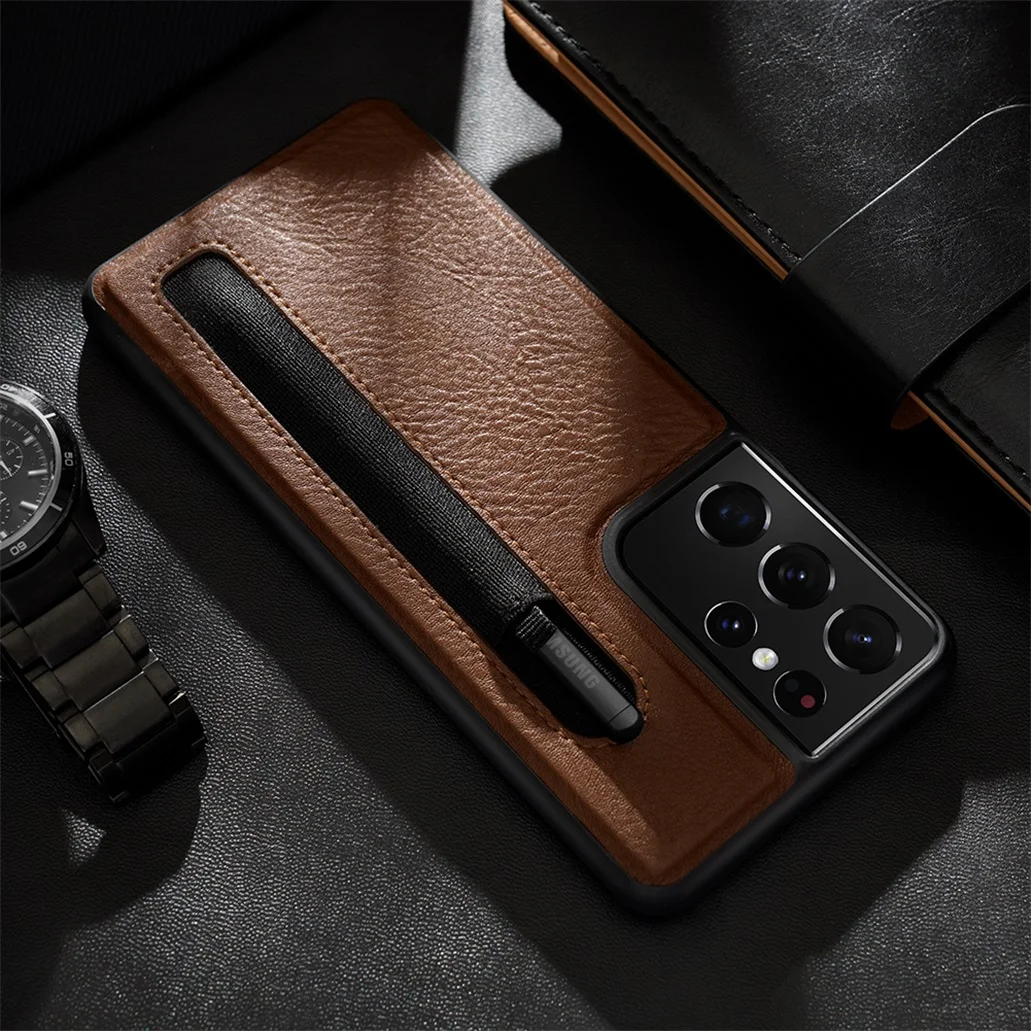 For Samsung Galaxy S21 Ultra Cases Nillkin Aoge Leather Case Luxuly Texture With Pen Slot Phone Back Cover For Samsung S21 Ultra