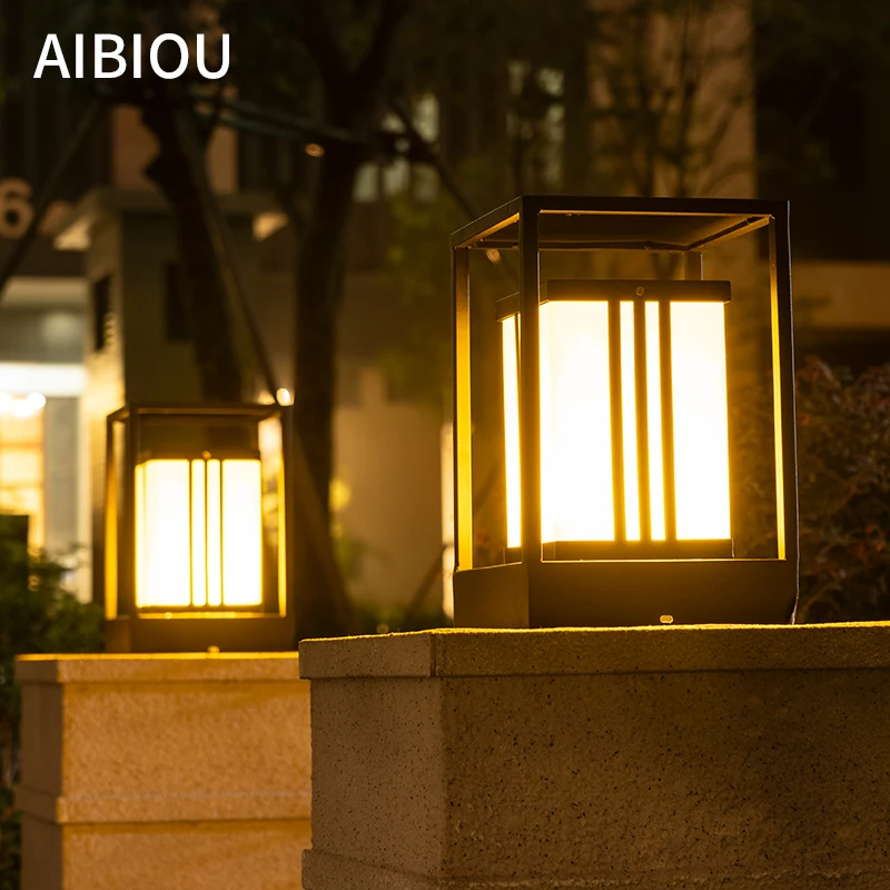 US $78.40 Aibiou New Arrival Outdoor Waterproof Square Garden Pillar Light Solar Landscape Lightings Wire Connection Courtyard Lamps