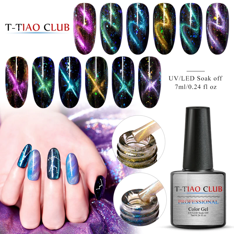 T-TIAO CLUB звездное небо Гель-лак для использования с магнитом лак 3D кошачий глаз замочить от блесток УФ гель для ногтей Гель-лак для маникюра 6 цветов