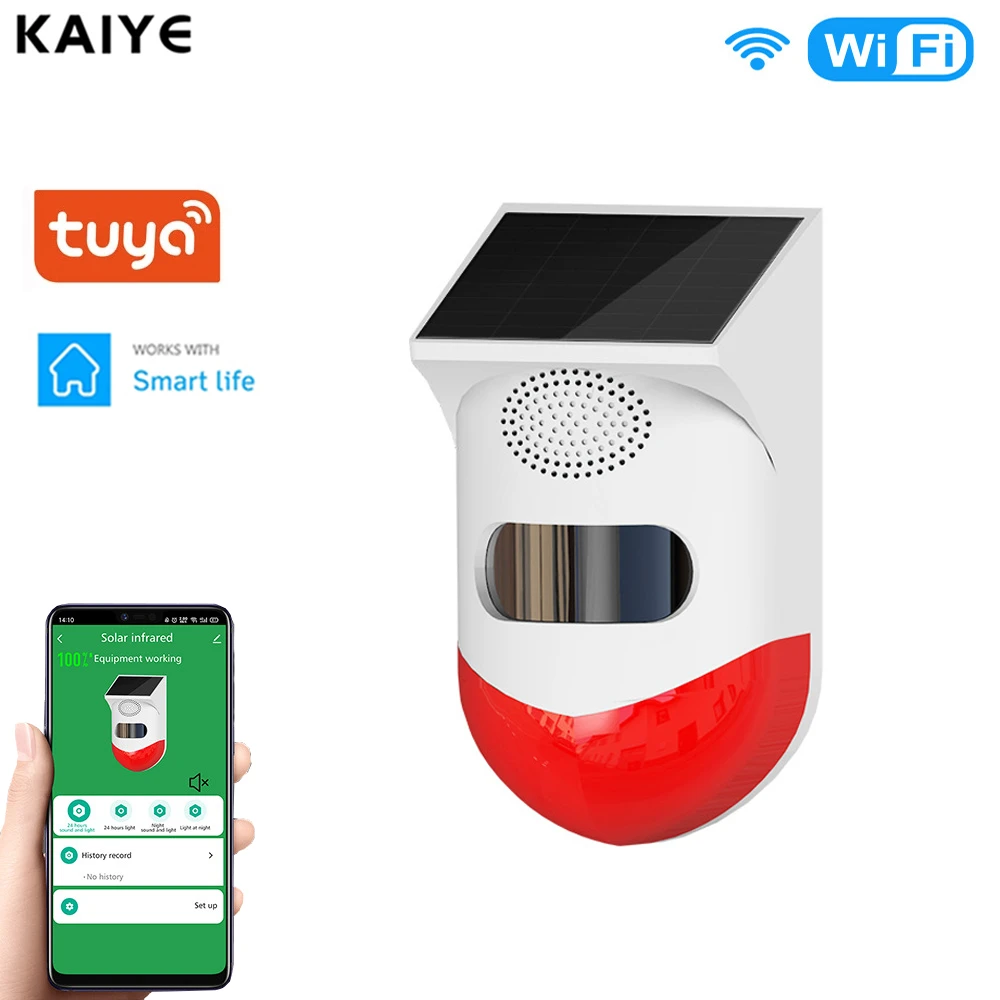 TUYA Wifi Solar Infrared Detector Wifi Alarm System Solar Sirens Outdoor Waterproof PIR Sensor Wireless Strobe Siren Smart Life panic button bluetooth