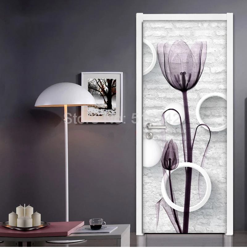 Креативные DIY самоклеющиеся двери стикер 3D белый кирпич круги цветы художественные настенные росписи гостиная спальня дверь ПВХ обои