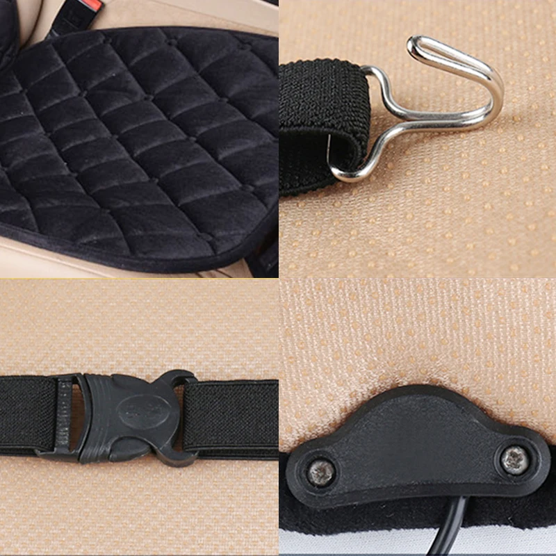 Heated Car Seat Cover Pink Black Plush Universal Auto Warmer