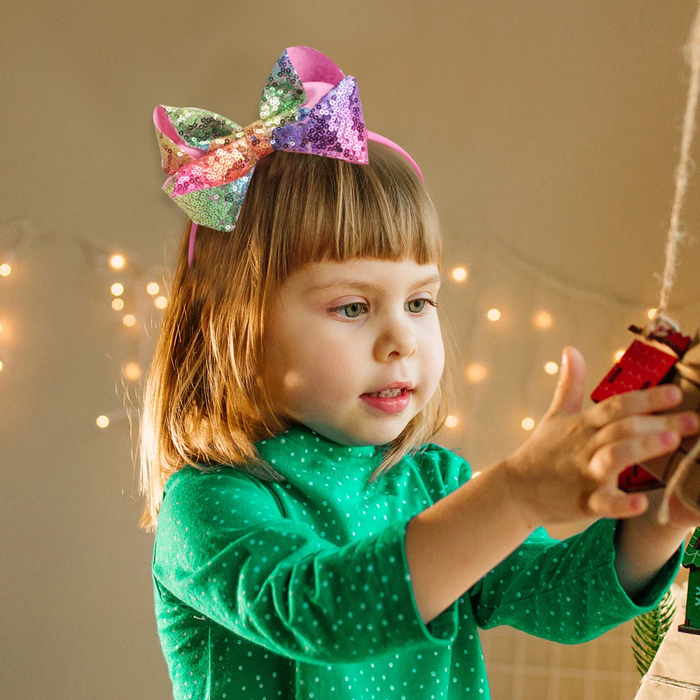 CN Sequin Bow Headband for Girls Fashion Hairband Glitter Hair Bows Headbands Party Headwear Kids Hair Accessories