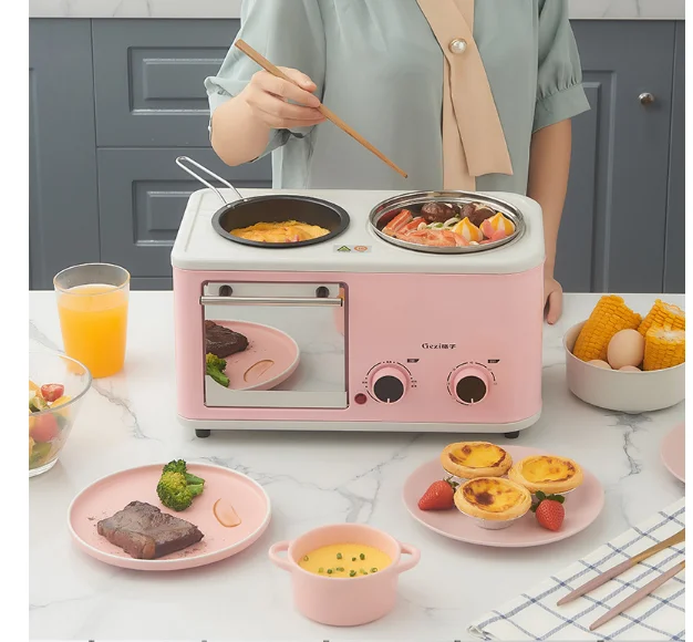 Breakfast machine Nosmok stick roast shabu-electric barbecue grill indoor Outdoor Party 6gear Toaster Furnace - Цвет: Розовый