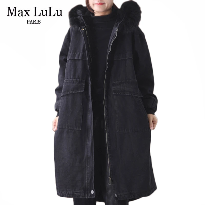 Max LuLu, модная Корейская женская зимняя одежда, женские меховые утепленные стеганые куртки с капюшоном, джинсовые пальто, винтажные Длинные парки