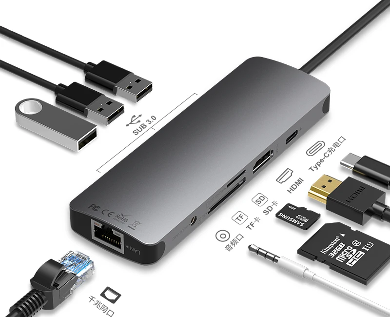 9 in 1 USB C Hub 3 3.0 SD/Micro SD Slot and PD Dock Thunderbolt Compatible for MacBook Pro/Air Dell XPS |