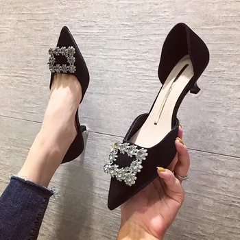 

Pumps Women High Heels Female Shoes Summer Solid Color New Style Thin Heels Crystal 5cm Fashion Women Shoes