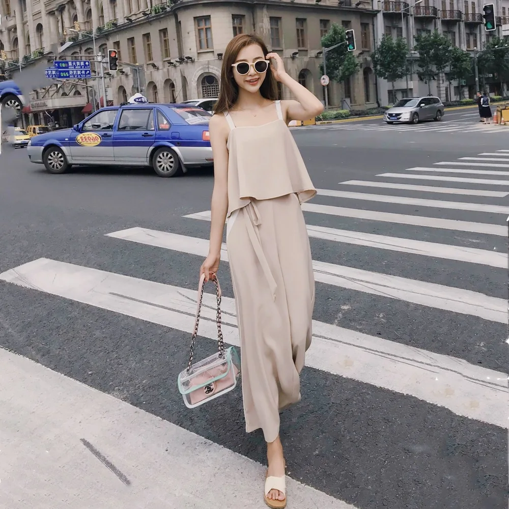 

Photo Shoot 2019 Summer New Style Korean-style WOMEN'S Wear Retro CHIC-Style Chiffon Shirt Capri Loose Pants Two-Piece Set