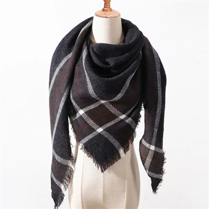 Женский шарф, клетчатый зимний кашемировый шарф, женские шали, бандана, теплый вязаный треугольный бандаж, платок, женский шарф - Цвет: AG18