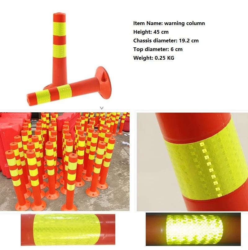 Reflective Road Pillar 45cm High Reflective Safety Standing Pillars Warning Reflective Plastic Road Sign Facilities Crossing Safety Pile Elastic Column
