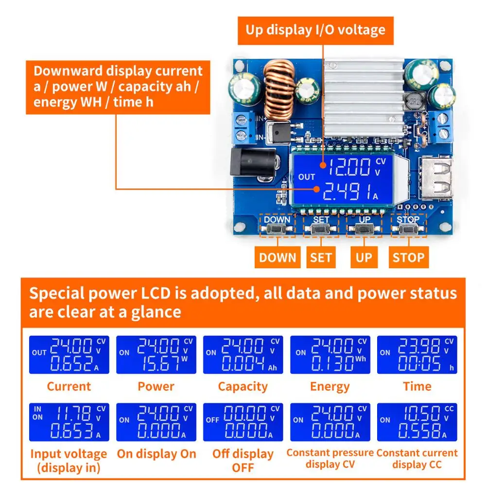 CNC buck-boost модуль постоянного напряжения постоянного тока 12V boost 9V24V Регулируемый понижающий boost зарядное устройство на солнечной батарее