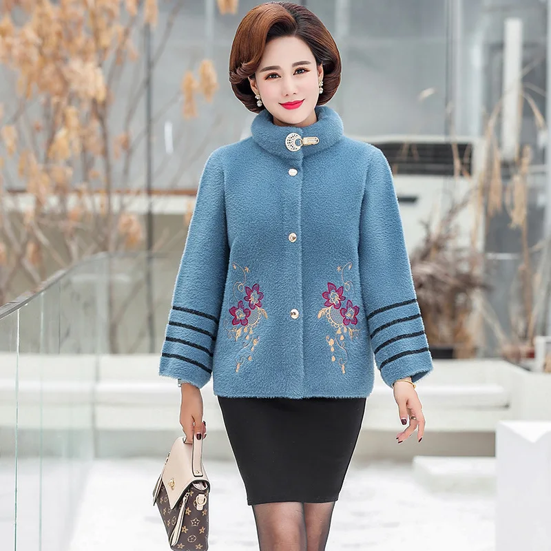 

Mom Fall And Winter Clothes Western Style Kuotaitai Mink Cashmere Coat 40-Year-Old 50 Middle-aged Women Coat Elegant Wool Woolen