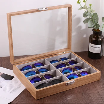 

8 Compartments Eyeglass Display Organizer Glasses Desktop Display Holder Box Sunglasses Storage Case Custom Wooden Jewelry Tray