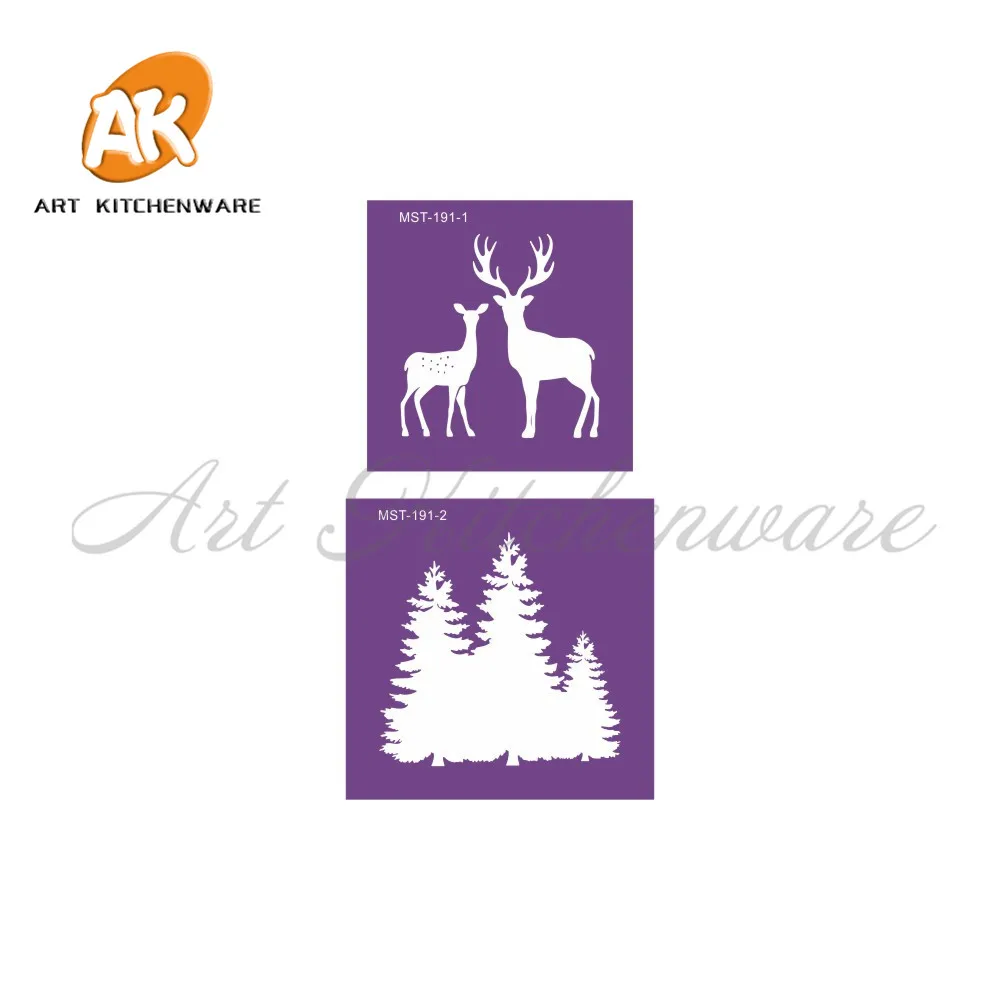 

Elk Deer and Tree Design Cake Stencil Fabric Mesh Stencils For Christmas Cream Cake Mold Cake Decorating Tool Baking Accessories