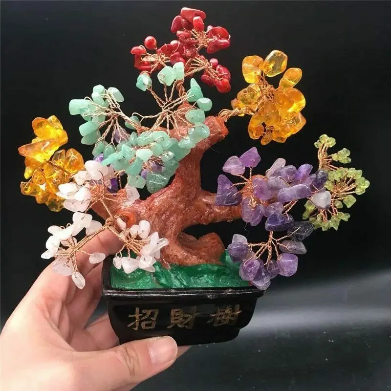 

Mini Crystal Stones Tree New Style Feng Shui Bring Wealth Luck Home Decor