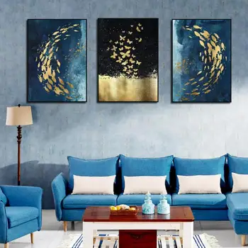 

Abstract Colorful Animal Canvas Poster Golden Fish Butterfly Blue Wall Art Painting Decoration Print And Pictrue Room Home Decor