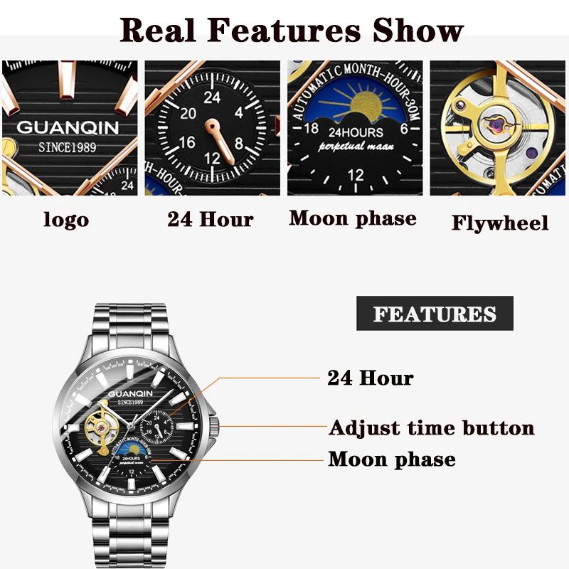 GUANQIN Mens Watches Top Brand Luxury Automatic Watch Clock Men Tourbillon Waterproof Mechanical Wrist Watch relogio masculino