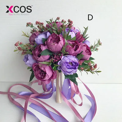 XCOS Свадебный букет невесты Свадебный букет поставки искусственный шелк Роза Пион Розовый цветок украшение стола - Цвет: As Pic
