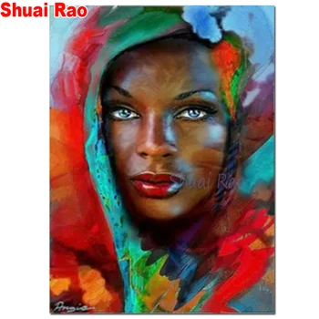 

3d diy diamond painting women picture rhinestone embroidery diamond mosaic 5d cross stitch color African girl people wall decor,