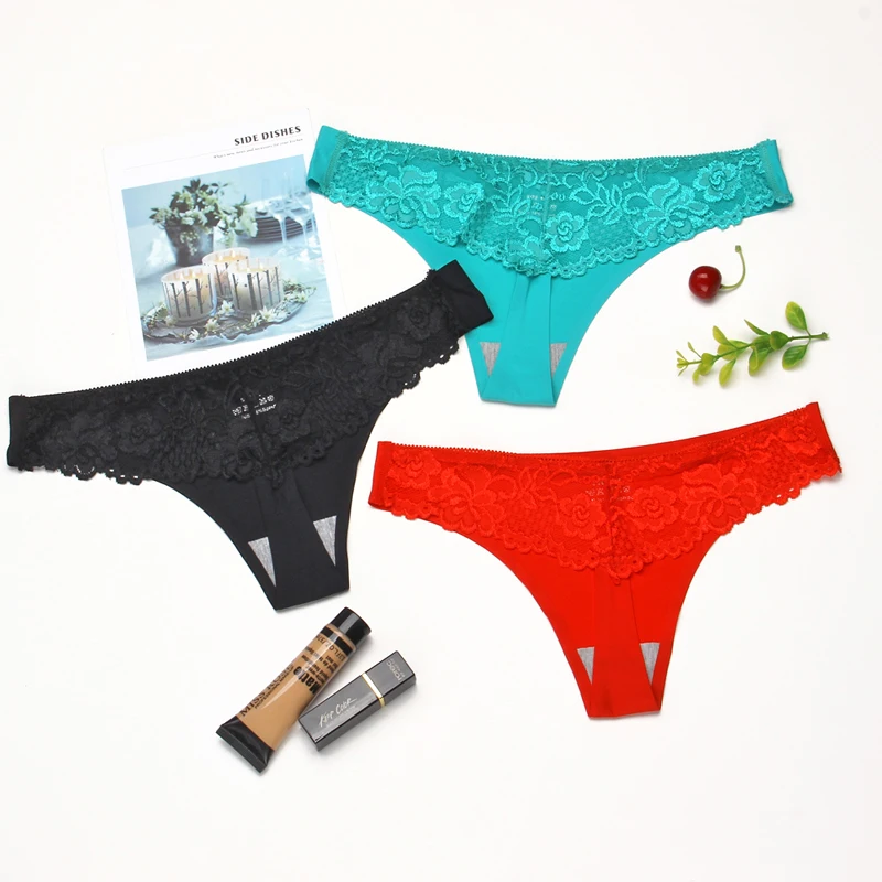 Set 22 3Pcs/Set Sexy G-String Ice Silk Transparent Lace Panties Women Underwear Low Waist Female Fashion Panty Women's Lingerie Tanga - Цвет: Set 22