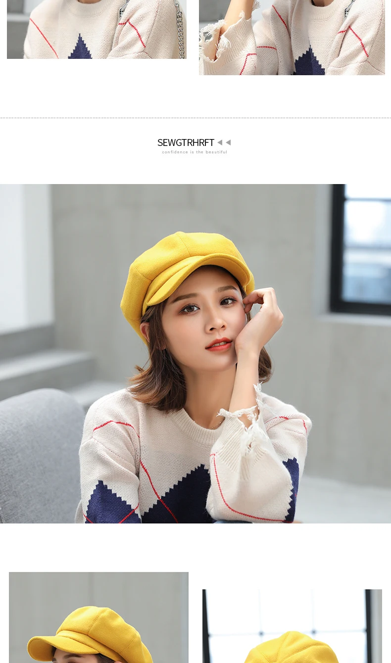 Trendy Auutmn Winter Hats for Women Solid Plain Octagonal Newsboy Cap Men Ladies Retro Wool Hat Winter Beret Girls Painter Cap