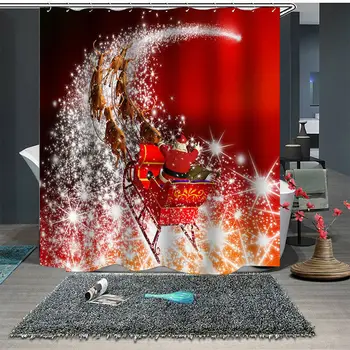 

Multicolor Christmas Santa Ride Carriage Bathroom Home Shower Curtain