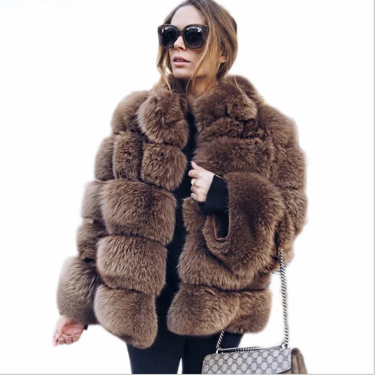 Пальто из искусственного меха размера плюс, женская модная куртка с длинным рукавом, толстое теплое пальто, зимнее короткое пальто, куртка, верхняя одежда - Цвет: coffee