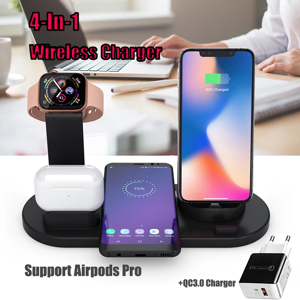 Беспроводная зарядная станция 4 в 1 для iPhone 11Pro XS Max XR 8 AirPods Pro Apple Watch 5 3 2 быстрая Qi