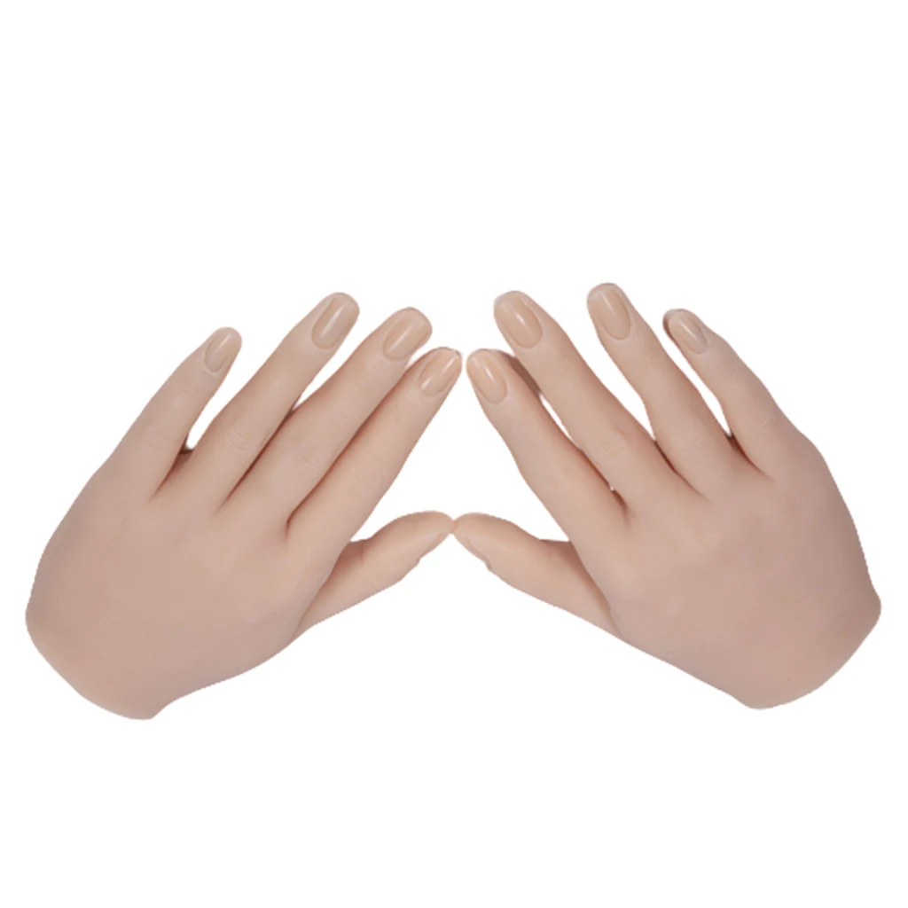 Silicone Practice Hands For Nails Lifesize Mannequin Female Model Display Hands False Nail Finger Nail Art Training Faux Hand