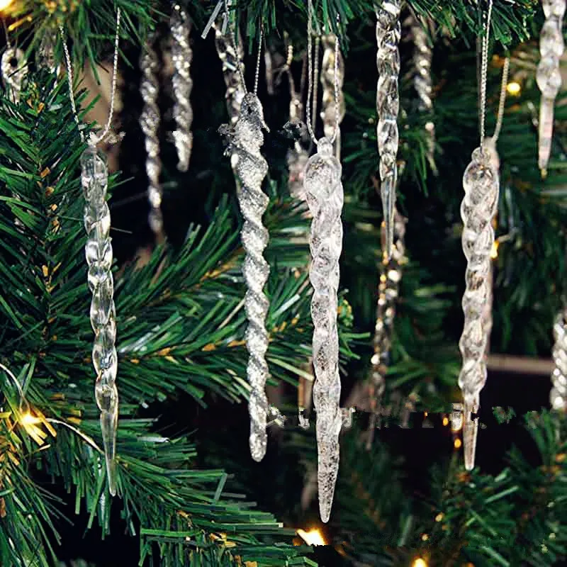 

5pcs 13cm Simulation Ice Xmas Tree Hanging Ornament Fake Icicle Prop for Winter Frozen Party Christmas Tree Hanging Decoration