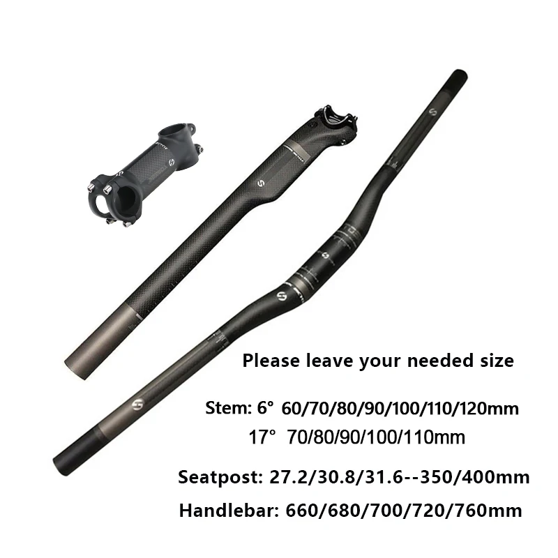 Full Carbon Seatpost Set for Mountain Bicycle Riser and Flat Bike Handlebar MTB Stem 660mm, 680mm, 700mm, 720mm, 760mm * 31.8mm