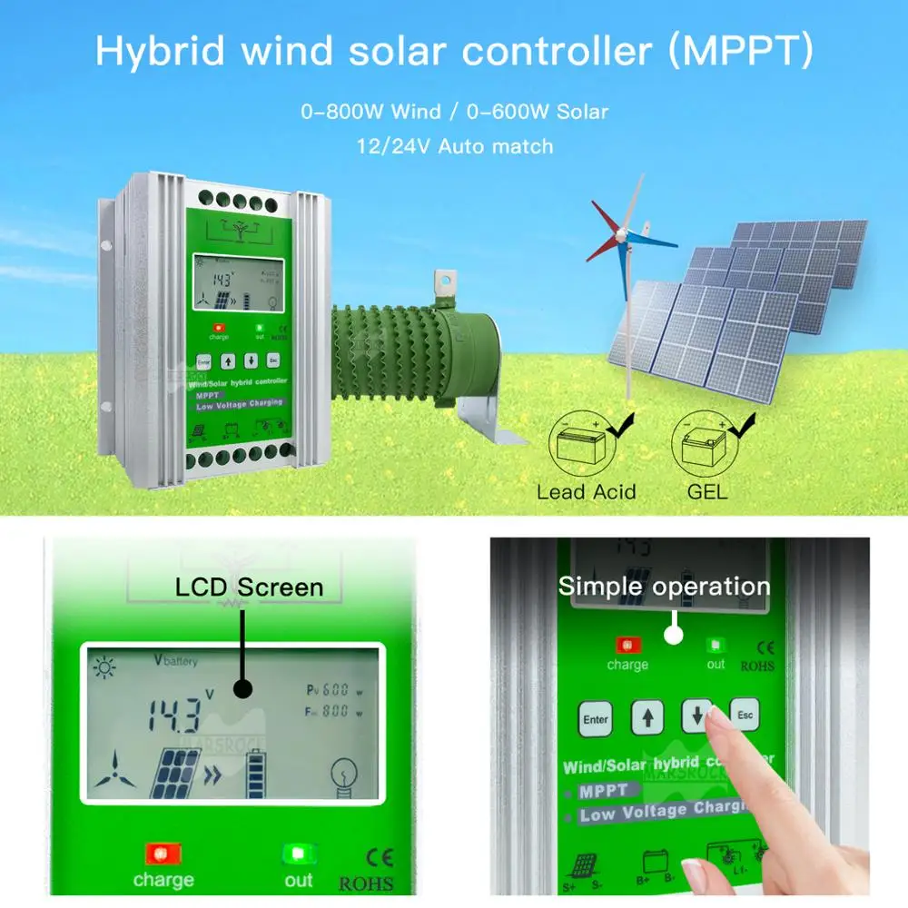 12V 24V 1400W Regolatore MPPT ibrido solare eolico Pannello solare Turbina eolica Scheda MPPT Regolatore di carica della batteria Regolatore ibrido - immagine 5