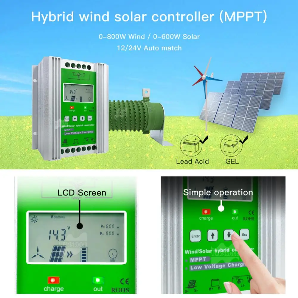 Details about   1400W MPPT Wind Solar Hybrid Booster Charge Controller 12/24V Auto-Apply Wind