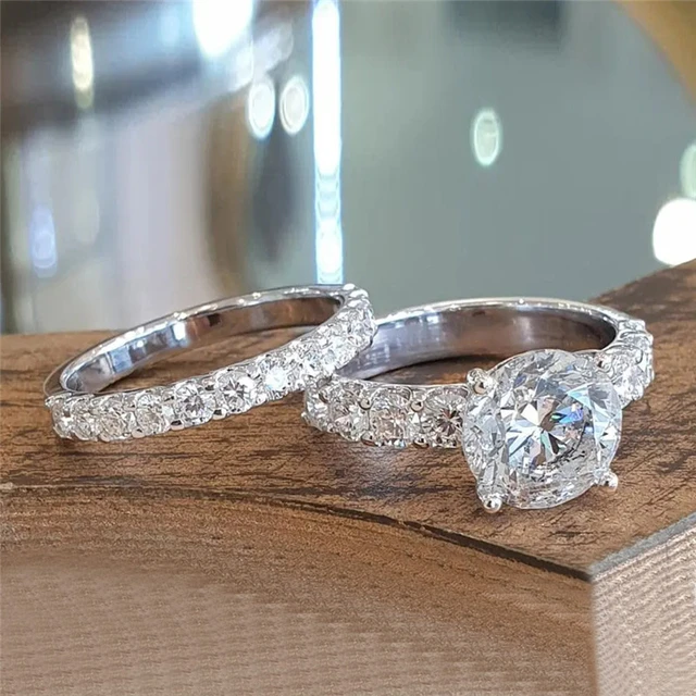 Engagement Ring Silver Bridal Sets  Silver Wedding Ring Sets - Classic  Women Wedding - Aliexpress