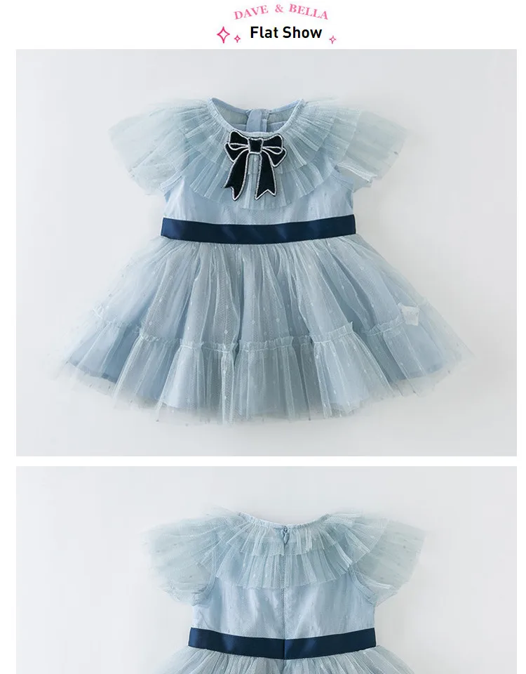 fashion baby girl skirt DB13090 dave bella summer baby girl's princess bow solid mesh dress children party fashion dress kids infant lolita clothes baby girl skirt clothes