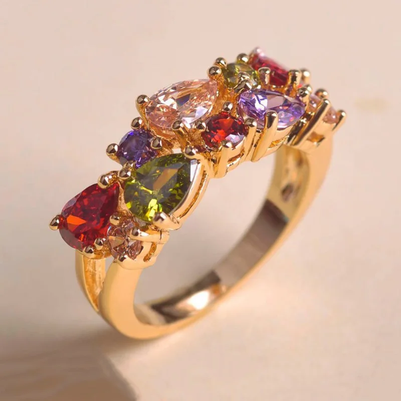 

Unique Design Rose Gold Color Mona Lisa Ring for Female Wedding with AAA Colorful Cubic Zirconia Bijouterie RW081